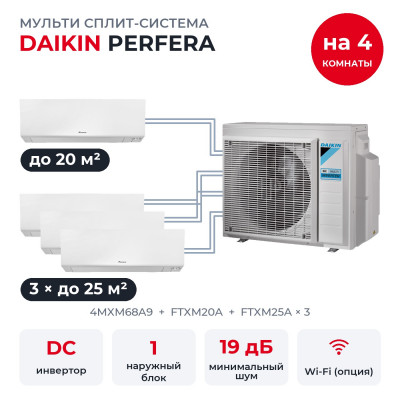 Мульти сплит-системы на 4 комнаты - Daikin 4MXM68A9/FTXM20A/FTXM25Ax3