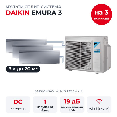Мульти сплит-системы на 3 комнаты - Daikin 4MXM80A9/FTXJ20ASx3