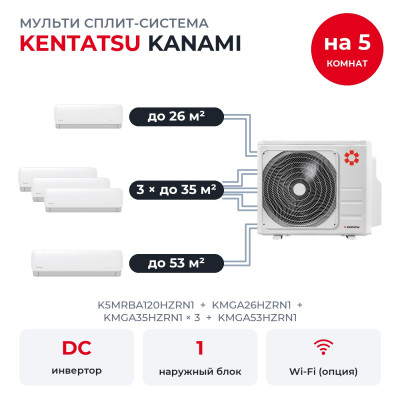 Мульти сплит-системы на 5 комнат - Kentatsu K5MRBA120HZRN1/KMGA26HZRN1/KMGA35HZRN1x3/KMGA53HZRN1