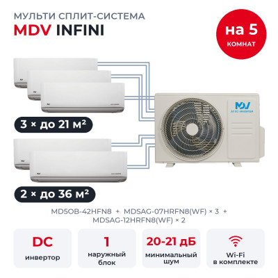 Купить Мульти сплит-системы MDV на 5 комнат - MDV MD5OB-42HFN8/MDSAG-07HRFN8(WF)x3/MDSAG-12HRFN8(WF)x2 по низкой цене у официального дилера Мульти сплит-системы MDV на 5 комнат - MDV MD5OB-42HFN8/MDSAG-07HRFN8(WF)x3/MDSAG-12HRFN8(WF)x2