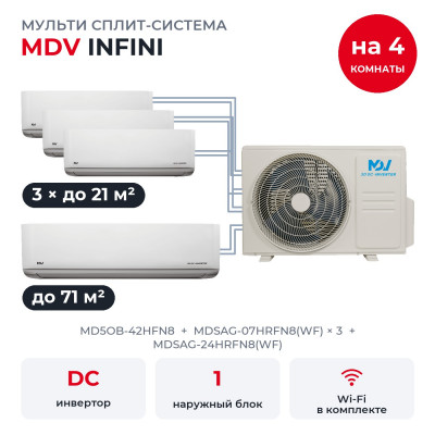 Готовые комплекты мульти-сплит MDV - MDV MD5OB-42HFN8/MDSAG-07HRFN8(WF)x3/MDSAG-24HRFN8(WF)