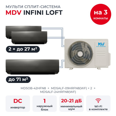 Готовые комплекты мульти-сплит MDV - MDV MD5OB-42HFN8/MDSALF-09HRFN8(WF)x2/MDSALF-24HRFN8(WF)