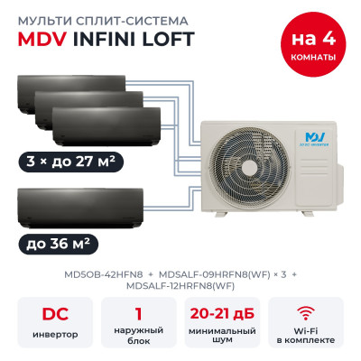 Мульти сплит-системы MDV на 4 комнаты - MDV MD5OB-42HFN8/MDSALF-09HRFN8(WF)x3/MDSALF-12HRFN8(WF)