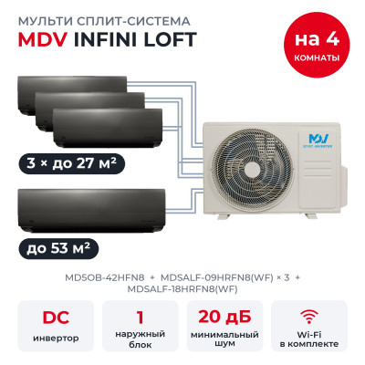 Мульти сплит-системы MDV на 4 комнаты - MDV MD5OB-42HFN8/MDSALF-09HRFN8(WF)x3/MDSALF-18HRFN8(WF)