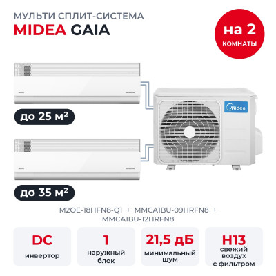 Готовые комплекты мульти сплит-систем - Midea M2OE-18HFN8-Q1/MMCA1BU-09HRFN8/MMCA1BU-12HRFN8