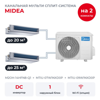 Готовые комплекты мульти сплит-систем - Midea M2OH-14HFN8-Q1/MTIU-07W1NXD0P/MTIU-09W1NXD0P