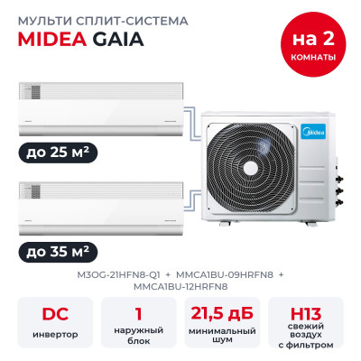 Готовые комплекты мульти сплит-систем - Midea M3OG-21HFN8-Q1/MMCA1BU-09HRFN8/MMCA1BU-12HRFN8