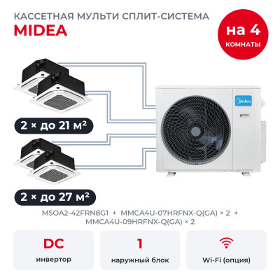 Мульти сплит-системы Midea на 4 комнаты - Midea M5OA2-42FRN8G1/MMCA4U-07HRFNX-Q(GA)x2/MMCA4U-09HRFNX-Q(GA)x2
