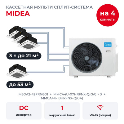 Мульти сплит-системы Midea на 4 комнаты - Midea M5OA2-42FRN8G1/MMCA4U-07HRFNX-Q(GA)x3/MMCA4U-18HRFNX-Q(GA)