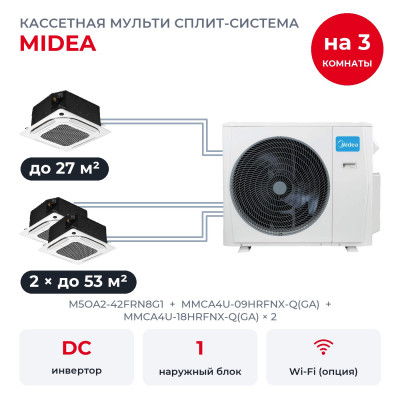 Купить Мульти сплит-системы на 3 комнаты - Midea M5OA2-42FRN8G1/MMCA4U-09HRFNX-Q(GA)/MMCA4U-18HRFNX-Q(GA)x2 по низкой цене у официального дилера Мульти сплит-системы на 3 комнаты - Midea M5OA2-42FRN8G1/MMCA4U-09HRFNX-Q(GA)/MMCA4U-18HRFNX-Q(GA)x2