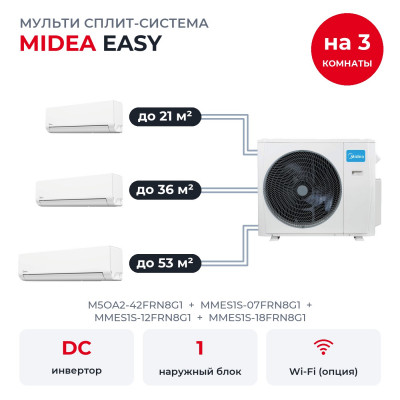 Мульти сплит-системы на 3 комнаты - Midea M5OA2-42FRN8G1/MMES1S-07FRN8G1/MMES1S-12FRN8G1/MMES1S-18FRN8G1