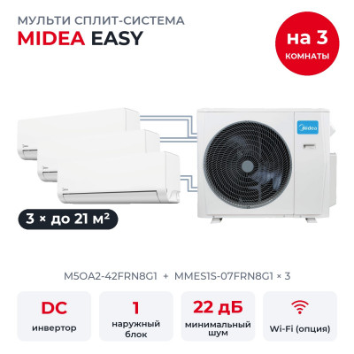 Мульти сплит-системы на 3 комнаты - Midea M5OA2-42FRN8G1/MMES1S-07FRN8G1x3