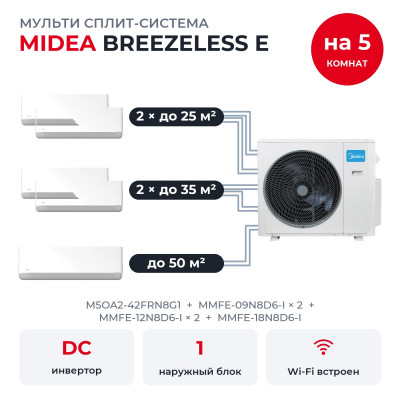 Мульти сплит-системы на 5 комнат - Midea M5OA2-42FRN8G1/MMFE-09N8D6-Ix2/MMFE-12N8D6-Ix2/MMFE-18N8D6-I