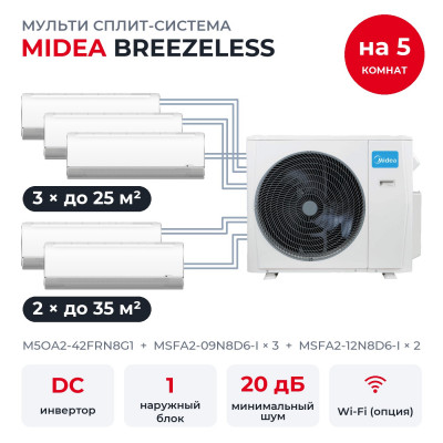 Мульти сплит-системы на 5 комнат - Midea M5OA2-42FRN8G1/MSFA2-09N8D6-Ix3/MSFA2-12N8D6-Ix2