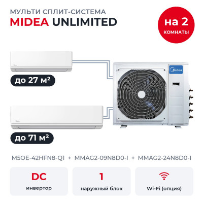 Мульти сплит-системы на 2 комнаты - Midea M5OE-42HFN8-Q1/MMAG2-09N8D0-I/MMAG2-24N8D0-I