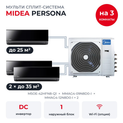 Мульти сплит-системы на 3 комнаты - Midea M5OE-42HFN8-Q1/MMAG4-09N8D0-I/MMAG4-12N8D0-Ix2