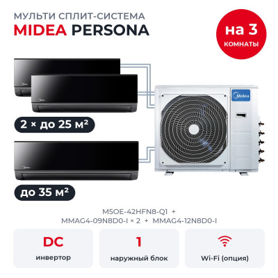 Мульти сплит-системы на 3 комнаты - Midea M5OE-42HFN8-Q1/MMAG4-09N8D0-Ix2/MMAG4-12N8D0-I