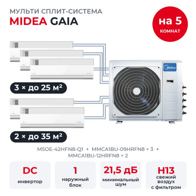 Мульти сплит-системы на 5 комнат - Midea M5OE-42HFN8-Q1/MMCA1BU-09HRFN8x3/MMCA1BU-12HRFN8x2