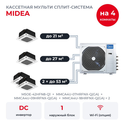 Мульти сплит-системы на 4 комнаты - Midea M5OE-42HFN8-Q1/MMCA4U-07HRFNX-Q(GA)/MMCA4U-09HRFNX-Q(GA)/MMCA4U-18HRFNX-Q(GA)x2