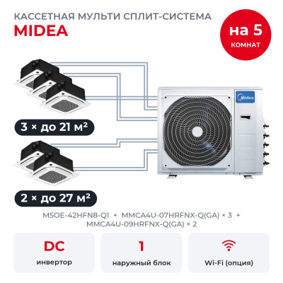 Мульти сплит-системы на 5 комнат - Midea M5OE-42HFN8-Q1/MMCA4U-07HRFNX-Q(GA)x3/MMCA4U-09HRFNX-Q(GA)x2
