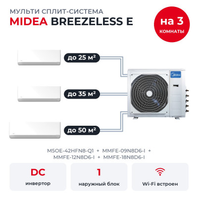Мульти сплит-системы на 3 комнаты - Midea M5OE-42HFN8-Q1/MMFE-09N8D6-I/MMFE-12N8D6-I/MMFE-18N8D6-I