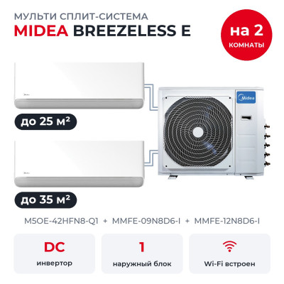 Мульти сплит-системы на 2 комнаты - Midea M5OE-42HFN8-Q1/MMFE-09N8D6-I/MMFE-12N8D6-I