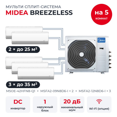 Мульти сплит-системы на 5 комнат - Midea M5OE-42HFN8-Q1/MSFA2-09N8D6-Ix2/MSFA2-12N8D6-Ix3