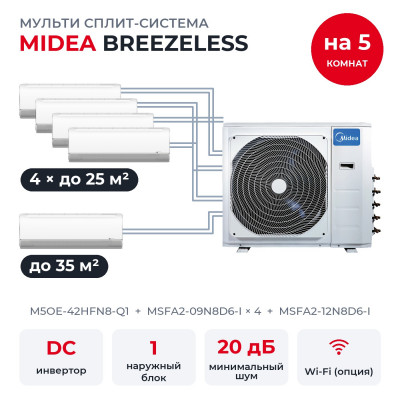 Мульти сплит-системы на 5 комнат - Midea M5OE-42HFN8-Q1/MSFA2-09N8D6-Ix4/MSFA2-12N8D6-I