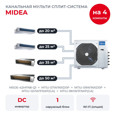 Мульти сплит-системы на 4 комнаты - Midea M5OE-42HFN8-Q1/MTIU-07W1NXD0P/MTIU-09W1NXD0P/MTIU-12HW1FNXP(GA)/MTIU-18HW1FNXP(GA)
