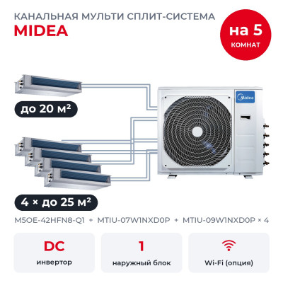 Мульти сплит-системы на 5 комнат - Midea M5OE-42HFN8-Q1/MTIU-07W1NXD0P/MTIU-09W1NXD0Px4