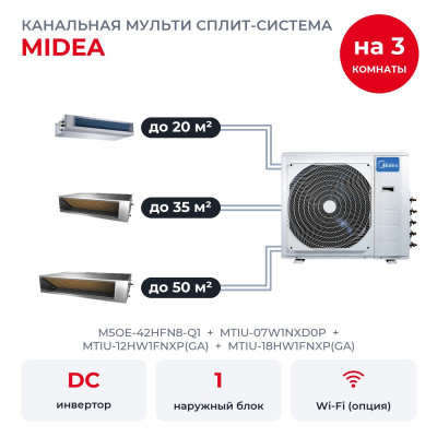 Мульти сплит-системы на 3 комнаты - Midea M5OE-42HFN8-Q1/MTIU-07W1NXD0P/MTIU-12HW1FNXP(GA)/MTIU-18HW1FNXP(GA)