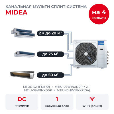 Готовые комплекты мульти сплит-систем - Midea M5OE-42HFN8-Q1/MTIU-07W1NXD0Px2/MTIU-09W1NXD0P/MTIU-18HW1FNXP(GA)