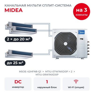 Мульти сплит-системы на 3 комнаты - Midea M5OE-42HFN8-Q1/MTIU-07W1NXD0Px2/MTIU-09W1NXD0P