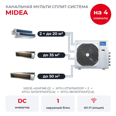 Готовые комплекты мульти сплит-систем - Midea M5OE-42HFN8-Q1/MTIU-07W1NXD0Px2/MTIU-12HW1FNXP(GA)/MTIU-18HW1FNXP(GA)