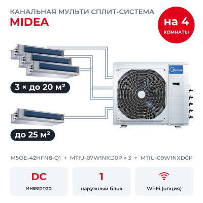 Готовые комплекты мульти сплит-систем - Midea M5OE-42HFN8-Q1/MTIU-07W1NXD0Px3/MTIU-09W1NXD0P