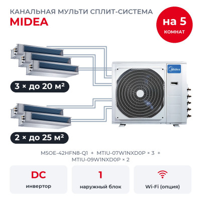 Мульти сплит-системы на 5 комнат - Midea M5OE-42HFN8-Q1/MTIU-07W1NXD0Px3/MTIU-09W1NXD0Px2
