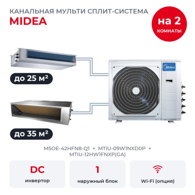 Готовые комплекты мульти сплит-систем - Midea M5OE-42HFN8-Q1/MTIU-09W1NXD0P/MTIU-12HW1FNXP(GA)