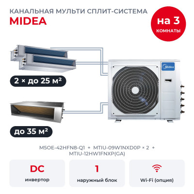 Готовые комплекты мульти сплит-систем - Midea M5OE-42HFN8-Q1/MTIU-09W1NXD0Px2/MTIU-12HW1FNXP(GA)