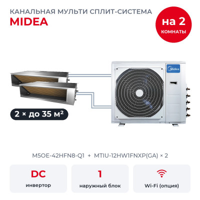 Готовые комплекты мульти сплит-систем - Midea M5OE-42HFN8-Q1/MTIU-12HW1FNXP(GA)x2
