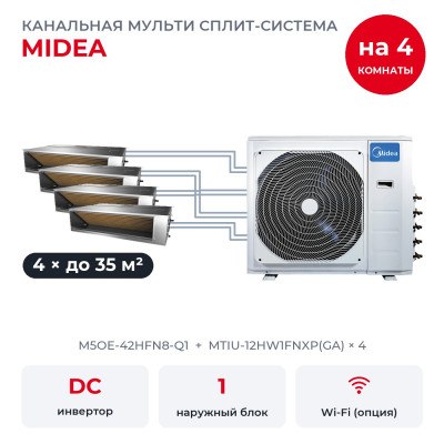 Готовые комплекты мульти сплит-систем - Midea M5OE-42HFN8-Q1/MTIU-12HW1FNXP(GA)x4