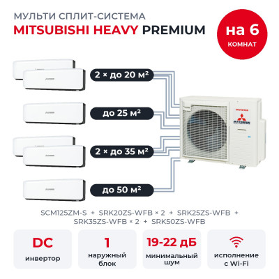 Мульти сплит-системы Mitsubishi Heavy на 6 комнат - Mitsubishi Heavy SCM125ZM-S/SRK20ZS-WFBx2/SRK25ZS-WFB/SRK35ZS-WFBx2/SRK50ZS-WFB