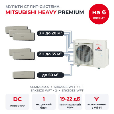 Мульти сплит-системы на 6 комнат - Mitsubishi Heavy SCM125ZM-S/SRK20ZS-WFTx3/SRK35ZS-WFTx2/SRK50ZS-WFT