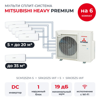 Мульти сплит-системы на 6 комнат - Mitsubishi Heavy SCM125ZM-S/SRK20ZS-WFx5/SRK35ZS-WF