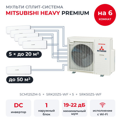Мульти сплит-системы на 6 комнат - Mitsubishi Heavy SCM125ZM-S/SRK20ZS-WFx5/SRK50ZS-WF