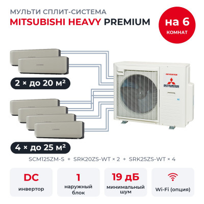 Мульти сплит-системы на 6 комнат - Mitsubishi Heavy SCM125ZM-S/SRK20ZS-WTx2/SRK25ZS-WTx4