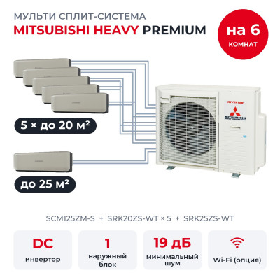 Купить Готовые комплекты мульти сплит-систем - Mitsubishi Heavy SCM125ZM-S/SRK20ZS-WTx5/SRK25ZS-WT по низкой цене у официального дилера Готовые комплекты мульти сплит-систем - Mitsubishi Heavy SCM125ZM-S/SRK20ZS-WTx5/SRK25ZS-WT