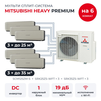 Купить Мульти сплит-системы на 6 комнат - Mitsubishi Heavy SCM125ZM-S/SRK25ZS-WFTx3/SRK35ZS-WFTx3 по низкой цене у официального дилера Мульти сплит-системы на 6 комнат - Mitsubishi Heavy SCM125ZM-S/SRK25ZS-WFTx3/SRK35ZS-WFTx3