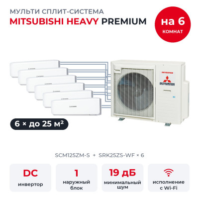 Купить Мульти сплит-системы на 6 комнат - Mitsubishi Heavy SCM125ZM-S/SRK25ZS-WFx6 по низкой цене у официального дилера Мульти сплит-системы на 6 комнат - Mitsubishi Heavy SCM125ZM-S/SRK25ZS-WFx6