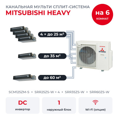 Купить Мульти сплит-системы на 6 комнат - Mitsubishi Heavy SCM125ZM-S/SRR25ZS-Wx4/SRR35ZS-W/SRR60ZS-W по низкой цене у официального дилера Мульти сплит-системы на 6 комнат - Mitsubishi Heavy SCM125ZM-S/SRR25ZS-Wx4/SRR35ZS-W/SRR60ZS-W