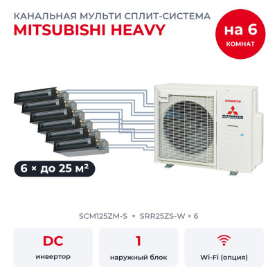 Купить Мульти сплит-системы на 6 комнат - Mitsubishi Heavy SCM125ZM-S/SRR25ZS-Wx6 по низкой цене у официального дилера Мульти сплит-системы на 6 комнат - Mitsubishi Heavy SCM125ZM-S/SRR25ZS-Wx6